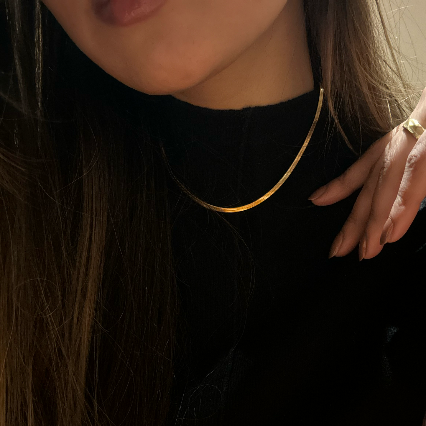 Herringbone Necklace 18k Gold Plated - Waterproof Hypoallergenic