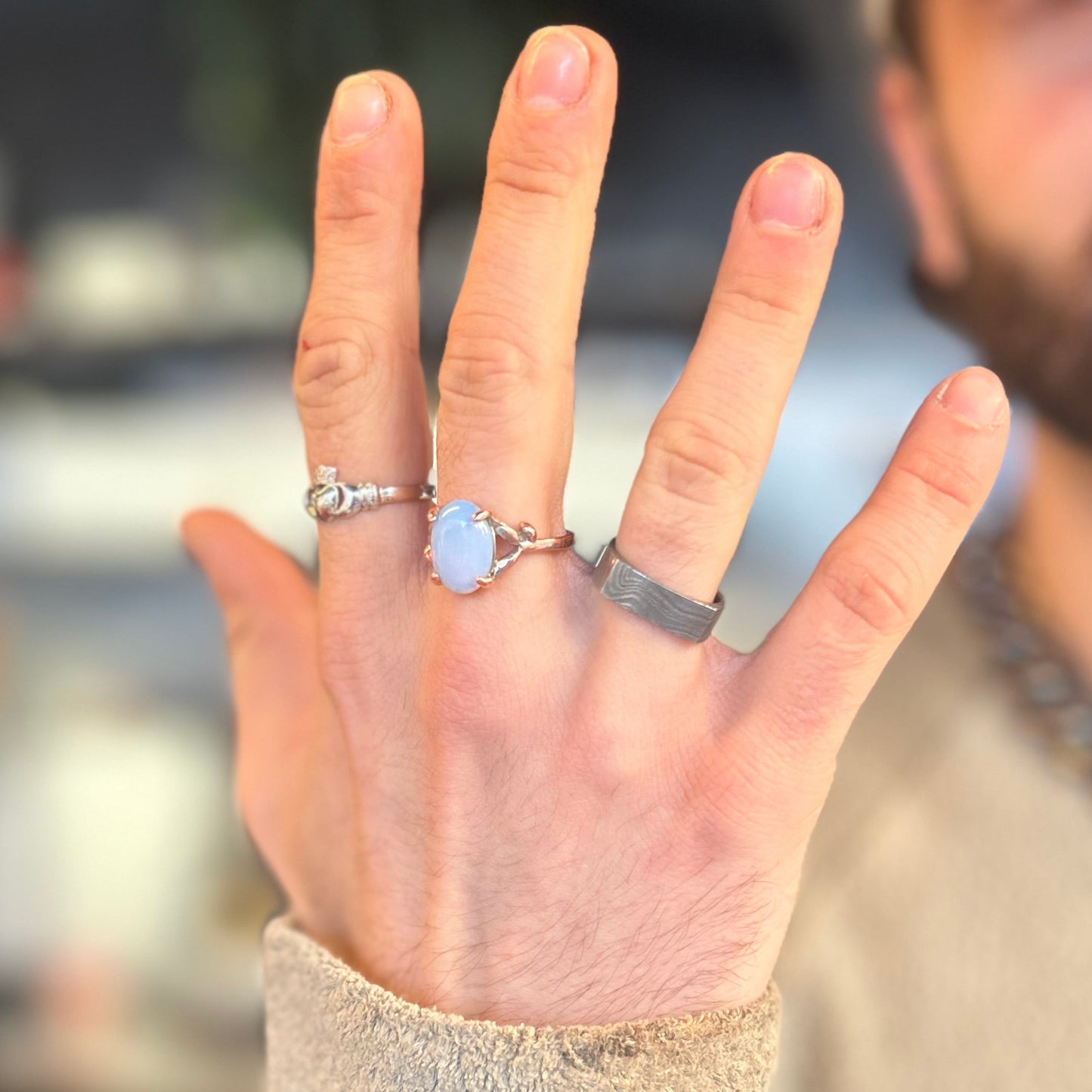 man loves his damascus steel ring