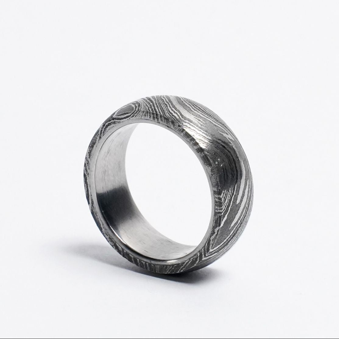 damascus steel and stainless steel ring clear image