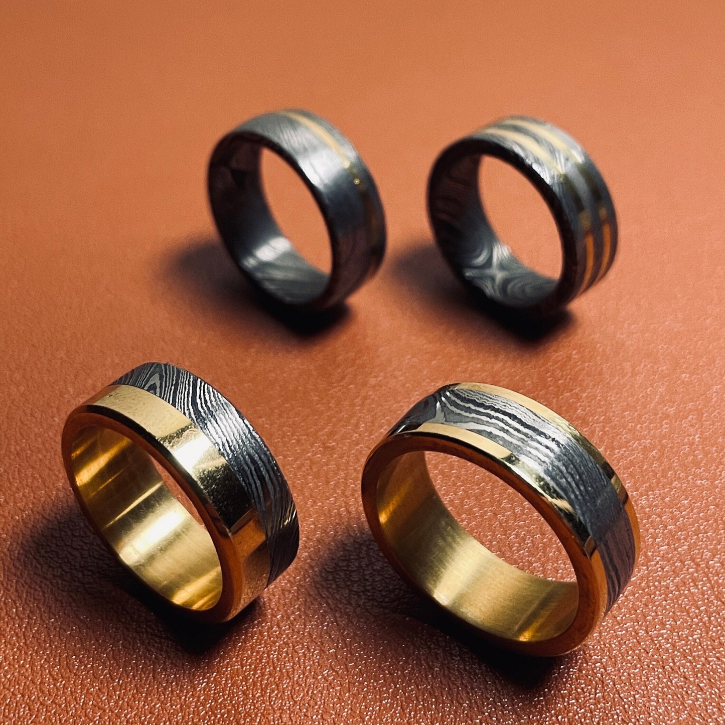 Ring Damascus Steel and Brass Band | Unisex | Sustainable Christmas Gift