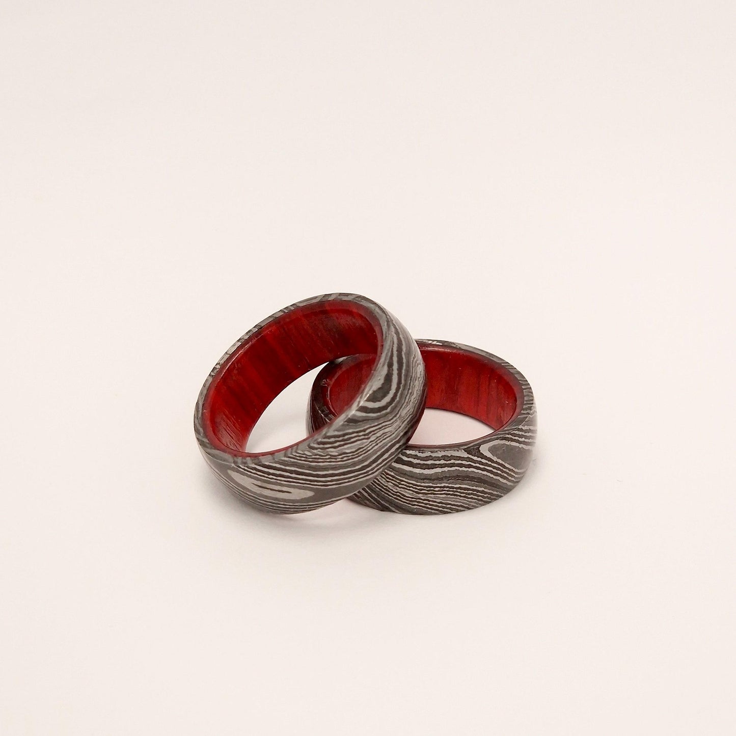 Damascus Steel and Redwood Ring