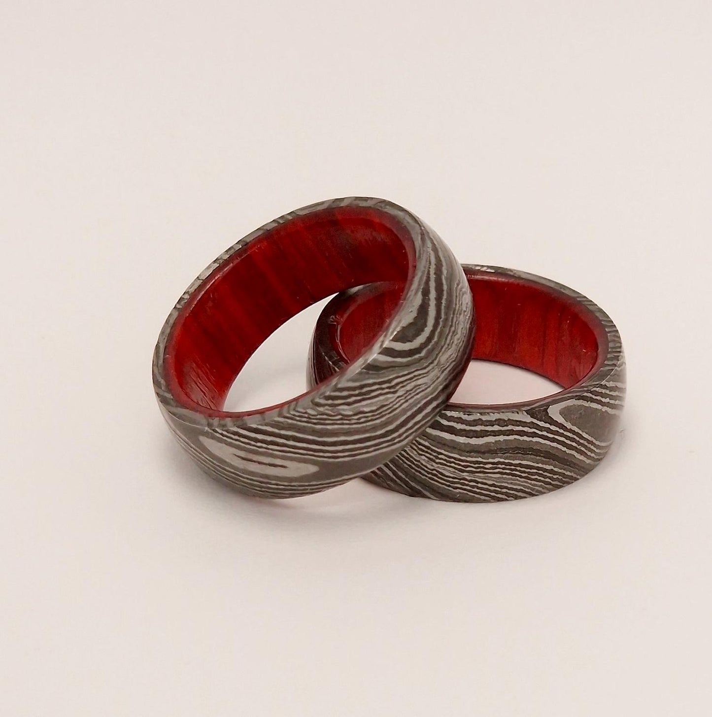 Damascus Steel and Redwood Ring