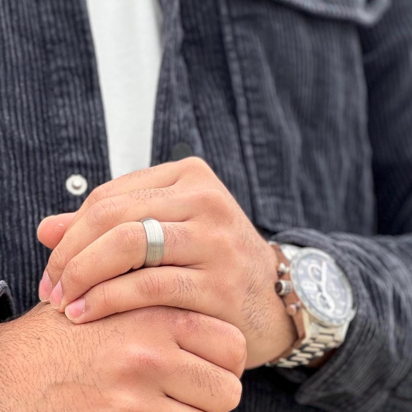 Handmade Stainless Steel Grooved Ring | Ossicles Band | Perfect Christmas Birthday Gift