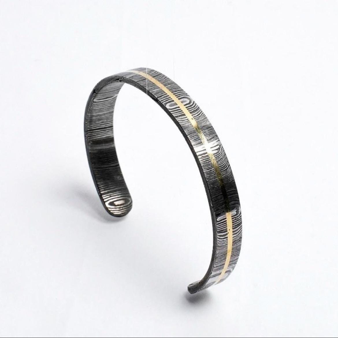 Gift Set For Him | Damascus Steel Brass Inlay Cuff Ring | Special Edition | Arm Candy Accessories | Handmade | Sustainable