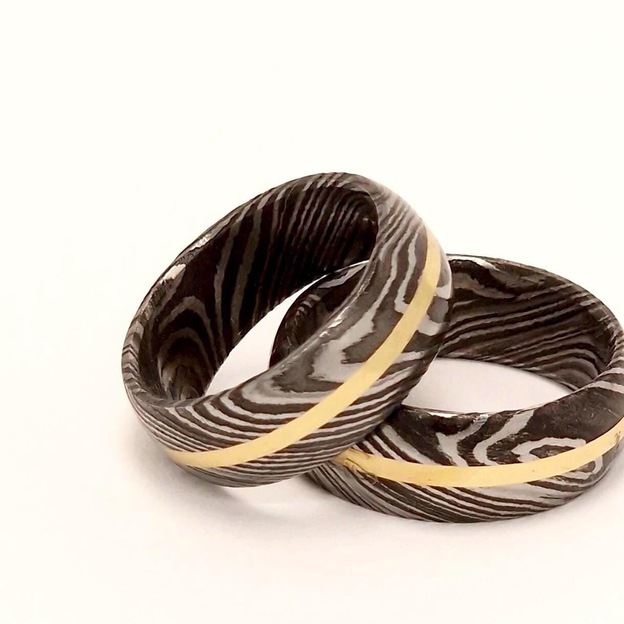 Gift Set For Him | Damascus Steel Brass Inlay Cuff Ring | Special Edition | Arm Candy Accessories | Handmade | Sustainable