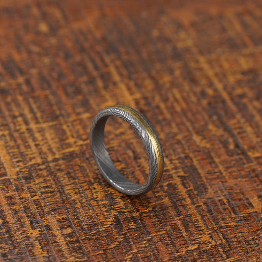 Handmade Damascus Steel Brass Ring for Her - Promise Wedding Engagement Ring