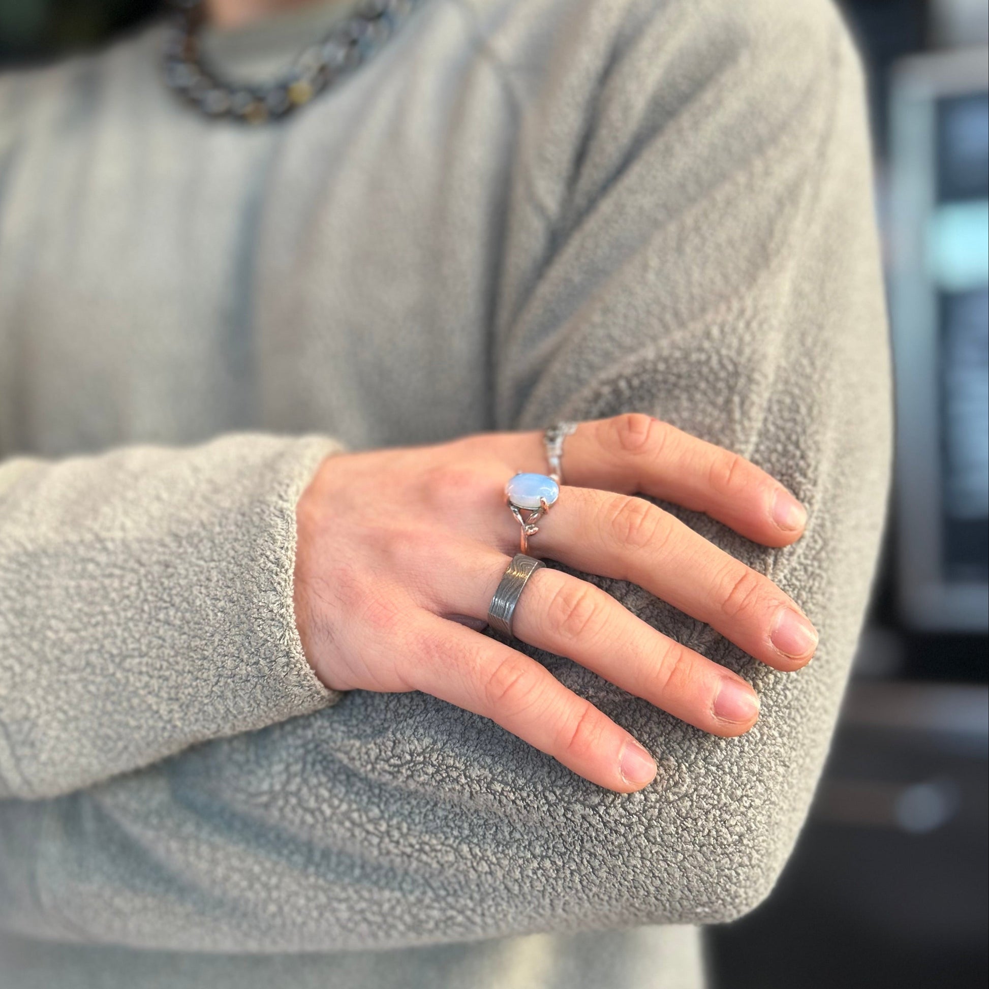 Damascus ring fashion statement with other rings
