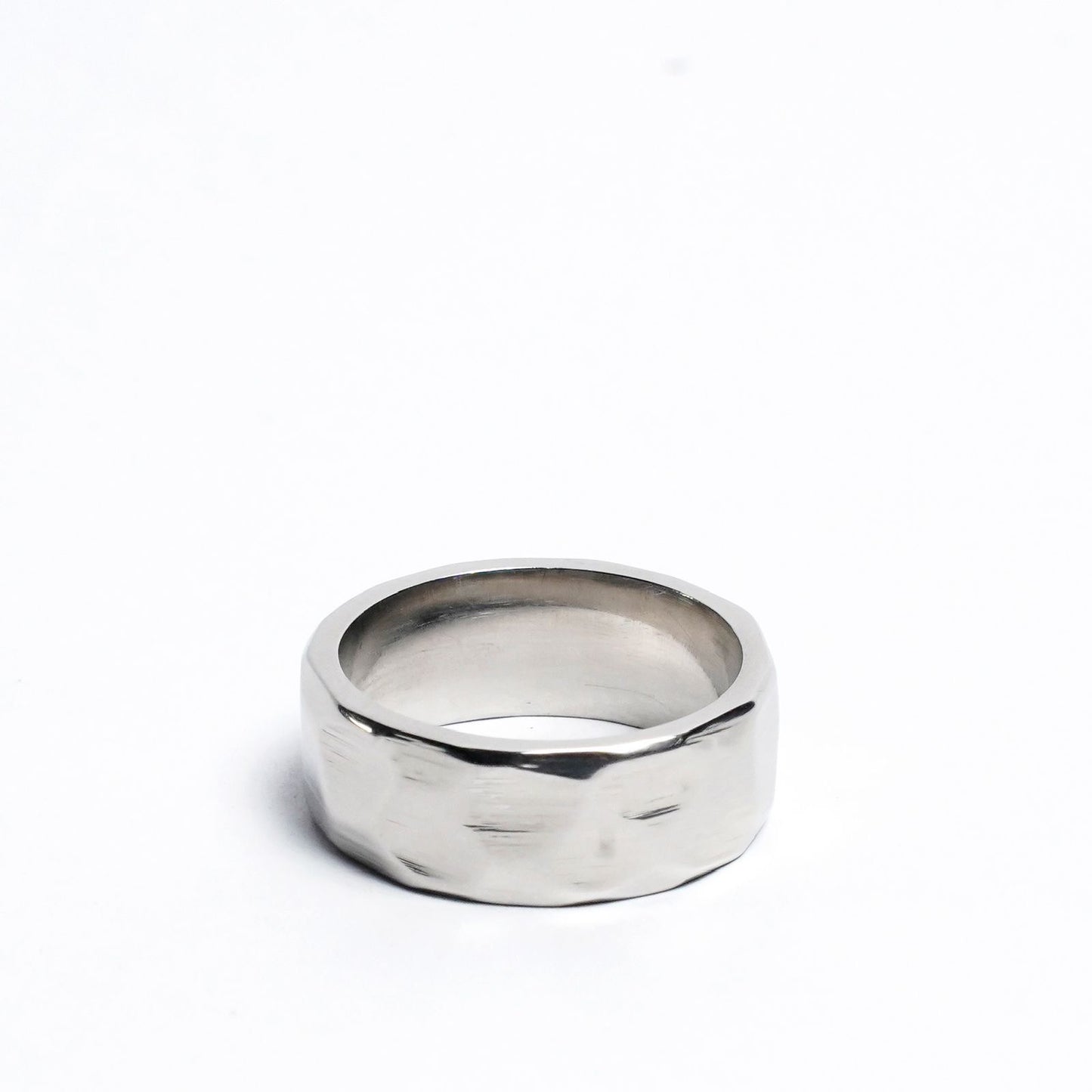 Hammered Stainless Steel Ring - Modern Minimalist - Gloss Finish
