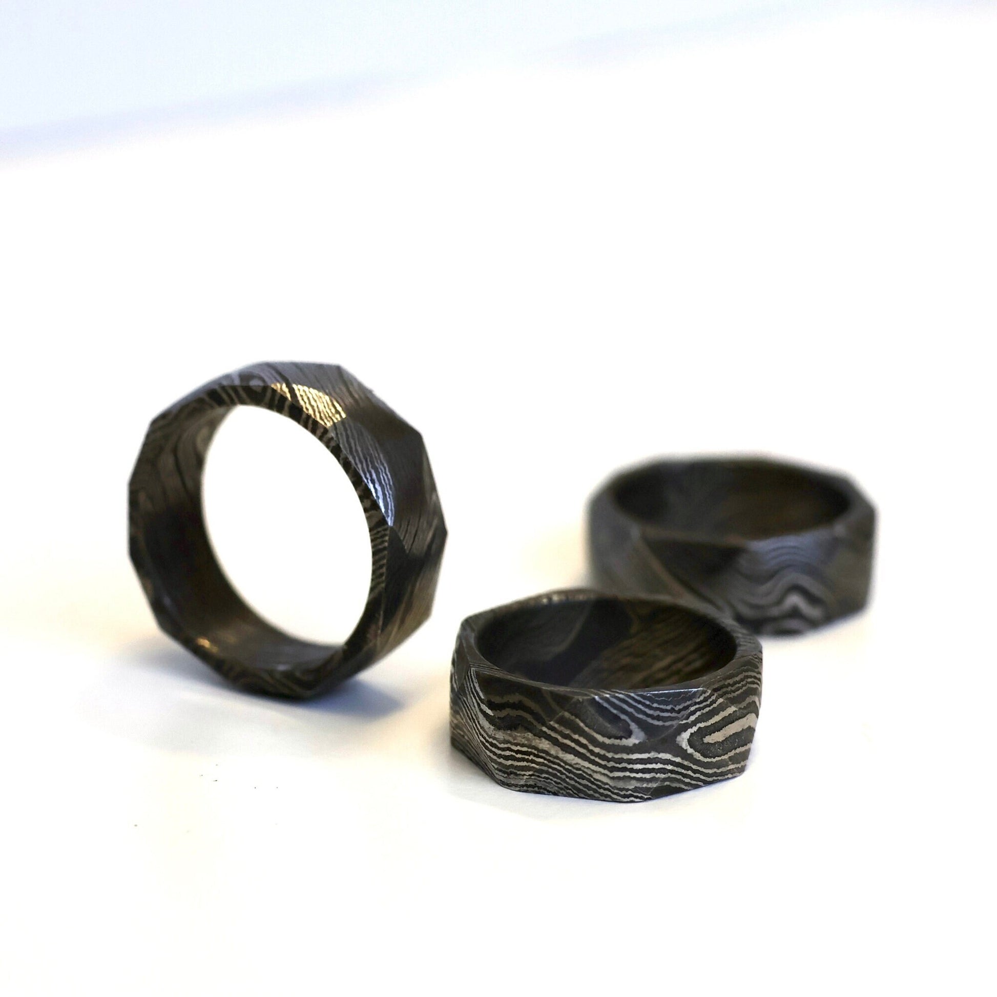 Damascus Steel Edgy Ring three