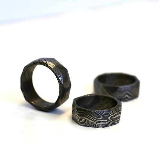 Damascus Steel Edgy Ring three