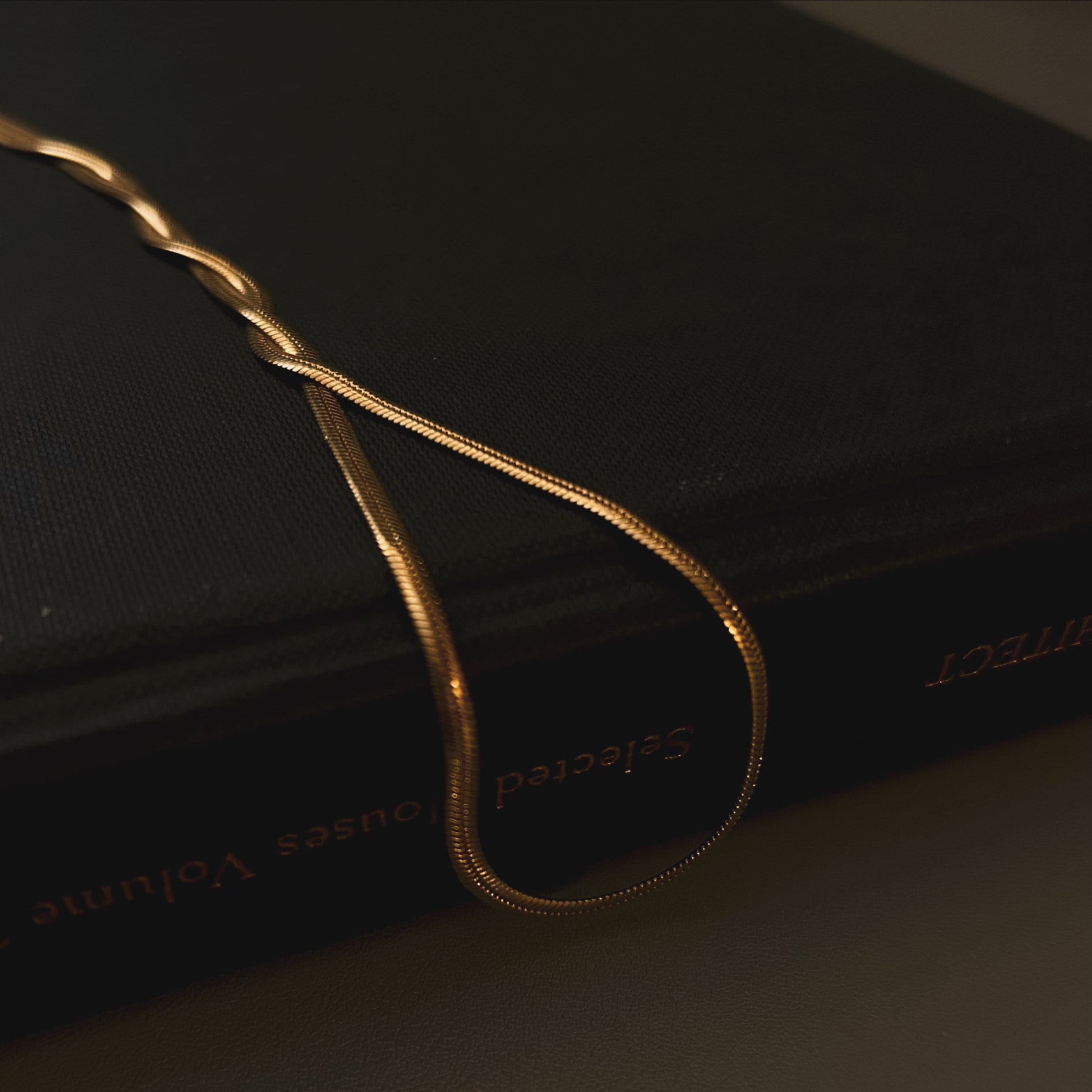 Herringbone necklace 18k goldplated on book