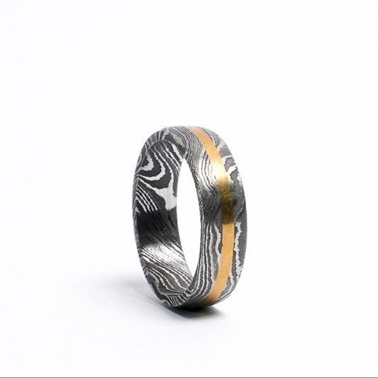Damascus Steel Brass Inlay Unique Ring