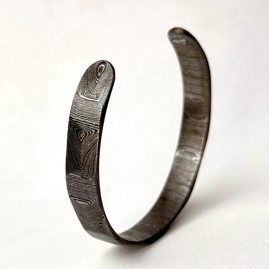 Damascus Steel Antler Cuff Side View Close up