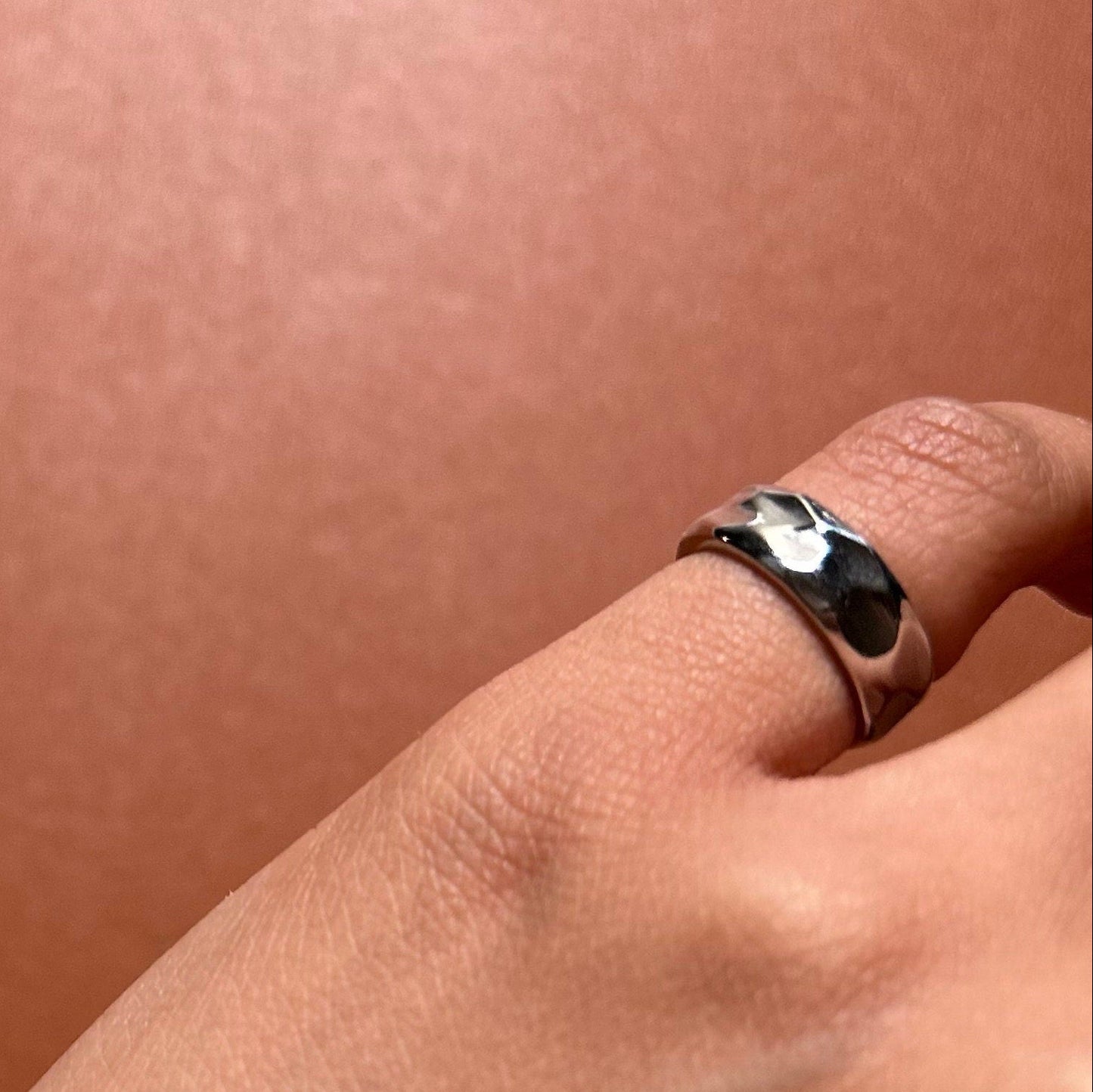 Stainless steel ring hammered  on baby finger
