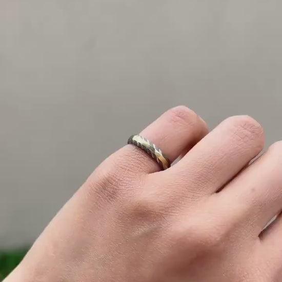 Gift For Her - Damascus Steel and Brass Ring - Christmas Gift - Promise Ring - Wedding Ring