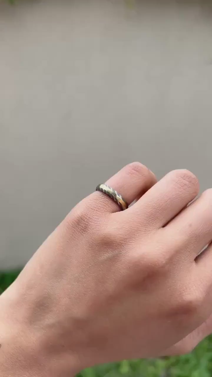 Gift For Her - Damascus Steel and Brass Ring - Christmas Gift - Promise Ring - Wedding Ring