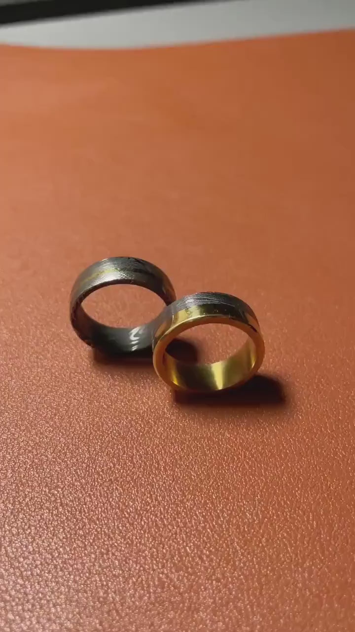 Ring Damascus Steel and Brass Band | Unisex | Sustainable Christmas Gift