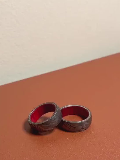 Unique Damascus Steel Red Wood Ring - Perfect For Gifting Him