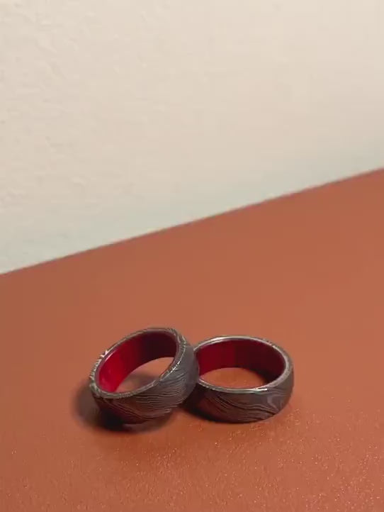 Unique Damascus Steel Red Wood Ring - Perfect For Gifting Him